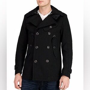 Diesel Wool Blend Black Peacoat Mens Size Medium